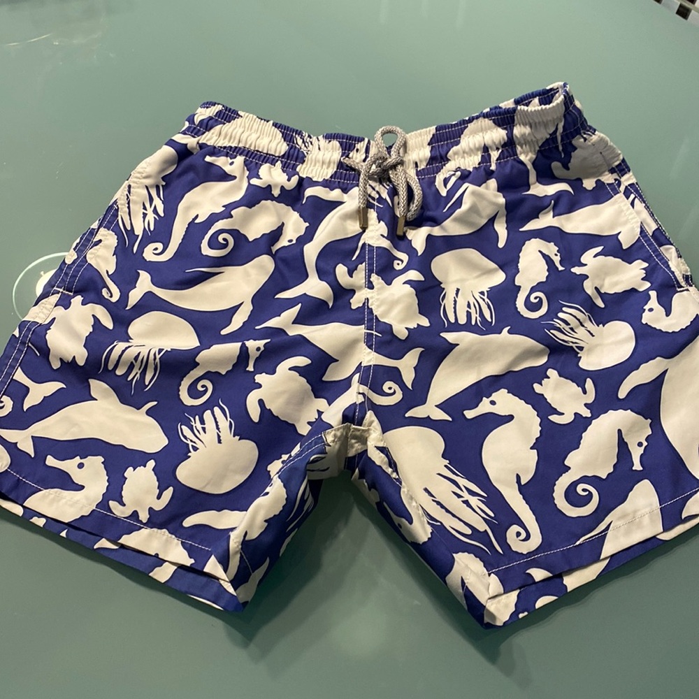Purple/White Marine Life Vilebrequin Swim Trunks (Size Medium)